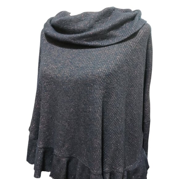 Anthropologie Postmark XS S Navy Metallic Ruffle Cowl Neck Asymmetrical Sweater - Picture 13 of 13